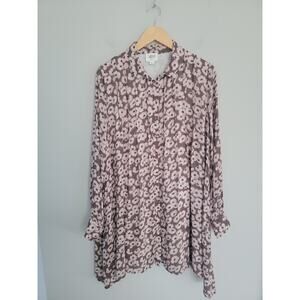 Swildens Womens EUR 40/L Long Sleeve Floral Button Up Tunic Shirt Lined Neutral